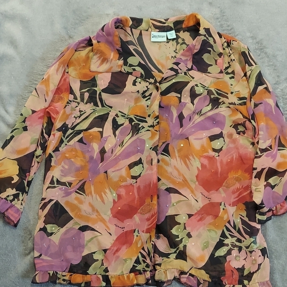 FLORAL Sara Morgan Sheer Blouse Size M